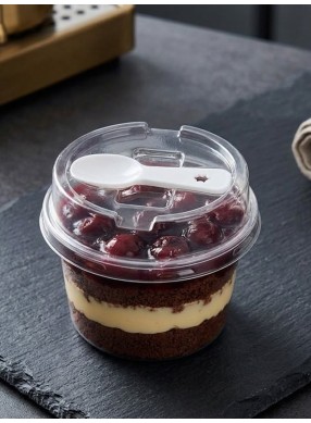 Transparent Round Dessert Cup with Spoon