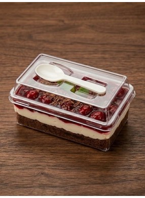 Transparent Small Rectangle Dessert Cup with Spoon