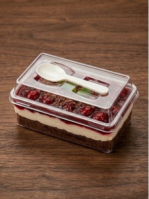 Transparent Small Rectangle Dessert Cup with Spoon