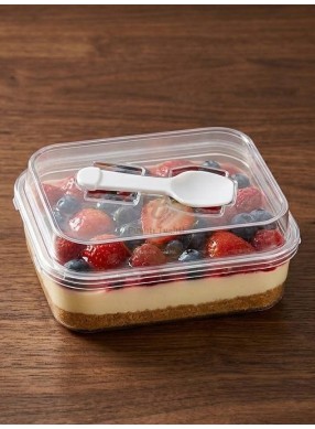 Transparent Big Rectangle Dessert Cup with Spoon