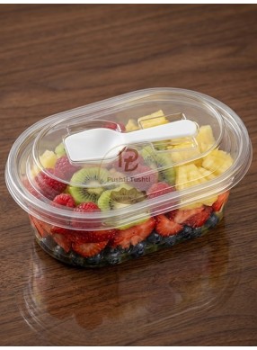 Transparent Big Oval Dessert Cup with Spoon