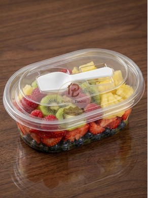 Transparent Big Oval Dessert Cup with Spoon