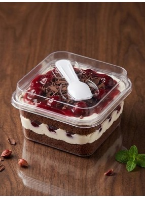 Transparent Square Dessert Cup with Spoon