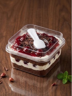 Transparent Square Dessert Cup with Spoon
